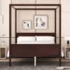 Queen Size Canopy Platform Bed With Headboard And Footboard, Slat Support Leg - Espresso - Image 8