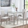 5 Piece Wooden Dining Table Set, Kitchen Table Set With A Square Table And 4 Upholstered Chairs, Wooden Dining Room Table With Crystal Decoration And Chairs Set For Kitchen, Dining Room - Silver Gray - Image 2
