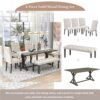 Farmhouse Dining Table Set 6 Piece Wood Table, Upholstered Chairs & Bench - Gray - Image 5