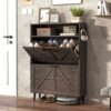 Farmhouse Shoe Storage Cabinet With Barn Door Design, 2 Flip Drawers, Hooks - Dark Oak - Image 2
