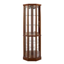 6 Shelf Lighted Corner Curio Cabinet With Adjustable Tempered Glass Shelves And Mirror Back (E26 Light Bulb Not Included) - Walnut