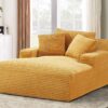 Cloudline - Oversized Chaise Lounge Chair In Soft Corduroy, Modern Comfy Couch With Full Foam Cushioning, Cozy Sleeper Sofabed For Living Room - Yellow - Image 3