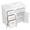 Modern Bathroom Vanity With Ceramic Sink, Freestanding, One Tip - Out Drawer, 3 Side Drawers, Adjustable Shelf - White - Image 12