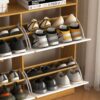 Shoe Storage Cabinet With 4 Flip Drawers And Wooden Handle For Entryway - Natural - Image 11