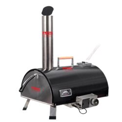 Pizza Oven Outdoor 12" Automatic Rotatable Pizza Ovens Portable Stainless Steel Wood Fired Pizza Oven Pizza Maker With Built-In Thermometer Pizza Cutter Carry Bag - Black