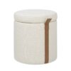 Brandy - Round Upholstered Storage Ottoman With Leather Accent - Flax White - Image 2