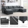 Chenille Modular Sectional Sofa, U Shaped Cloud Couch Set With Double Cushions, 6 Seat Sleeper Sofa Bed With Ottomans, Oversized Indoor Furniture - Dark Gray - Image 16