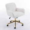Office Chair, Artificial Rabbit Hair Home Office Chair With Golden Metal Base, Adjustable Desk Chair Swivel Office Chair, Vanity Chair - Beige - Image 5