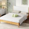 Queen Size Rubber Wooden, Solid Wooden Bed With Teddy Velvet Cushion Upholstered Headboard, Enhanced By Support Feet - Natural - Image 6