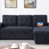 Ashlyn II - Woven Fabric Reversible Sleeper Sectional Sofa With Storage Chaise, Storage Arm, Cup Holder, Charging Ports, Side Pockets, and Pocket Coil Seating - Dark Gray - Image 8