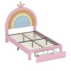 Twin Size Upholstered Rainbow Design Bed, Velvet Princess Platform Bed With Storage Drawer, No Box - Spring Needed - Colorful / Pink - Image 8