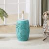 Vibrant Mosaic Side Table With Roman Pattern Ceramic Tile Top - Teal - Image 7