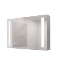 Bathroom Medicine Cabinet With Lights, LED Medicine Cabinet With Mirror, Double Door Lighted Medicine Cabinet With Defogger, Dimmer, Surface Mount - Silver