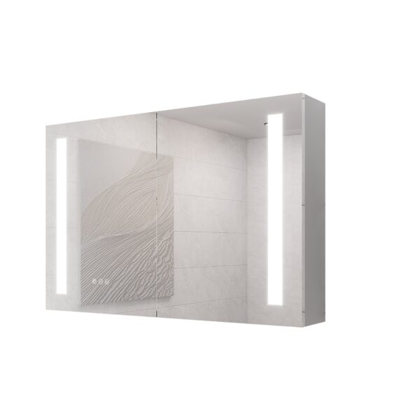 Bathroom Medicine Cabinet With Lights, LED Medicine Cabinet With Mirror, Double Door Lighted Medicine Cabinet With Defogger, Dimmer, Surface Mount - Silver