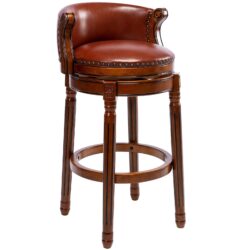 29.5'' Cow Top Leather Wooden Bar Stool, 360 Degree Swivel Bar Height Chair With Backs For Home Kitchen Counter - Brown