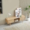 55.12" Rattan TV Cabinet, Double Sliding Doors For Storage, Adjustable Shelf, Solid Wood Legs, TV Console For Living Room - Natural - Image 2