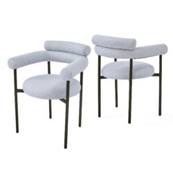 Modern Upholstered Armchair Dining Chairs With Metal Legs (Set of 2) - Gray