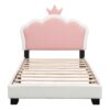 Twin Size Upholstered Princess Bed & Crown Headboard, Platform Bed With Headboard And Footboard - White / Pink - Image 5