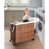 Laundry Hamper With Lid PE Rattan Powder Coating Frame Clothes Hampers With 2 Removable Bags, Wheels, 160L - Brown - Image 19