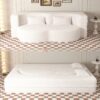 Modern Floor Sofa With 2 Pillows, Convertible Teddy Fabric Foam Filled Sleeper Sofa Bed, Full Size Folding Mattress For Living Room Guest Bed, Playroom, No Assembly Required - Beige - Image 2