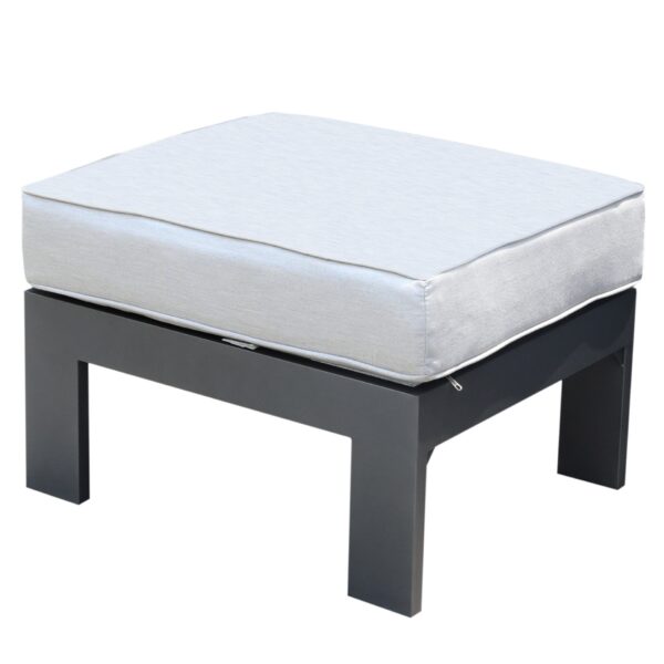 Patio Indoor Outdoor Aluminum Ottoman Footstool With Cushion - Powdered Pewter