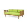 Claremont - 3 Seater Daybed Teak Acacia Wood Water Resistant Cushions - Green - Image 10