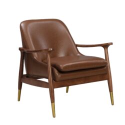 Accent Chair With Cushioned Seat, Brass Tipped Legs - Dark Brown