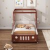 Fun Play Design Twin Size Car Bed, Kids Platform Bed In Car Shaped For Kids Boys Girls Teens - White / Orange - Image 3