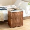Laundry Hamper With Lid PE Rattan Powder Coating Frame Clothes Hampers With 2 Removable Bags, 100L - Brown - Image 2