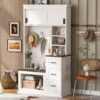 Modern Entryway Bench With Coat Rack, 3 Shelves And Drawers, 3 Sturdy Hooks, Wide Hall Tree With Storage Bench For Hallway - White - Image 2