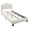 Twin Size Upholstered Flower-Shape Bed, Elegant Flowers Headboard With LED Light Strip, Sherpa Fabric Platform Bed With Slats Support - White - Image 6