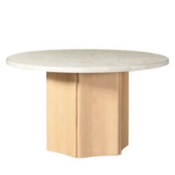 Qwin - Marble Top Round Dining Table - Natural