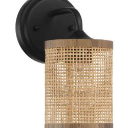 Reef - Single Lights Wall Sconce With Natural Shade Rustic Wicker Wall Light - Black / Rattan
