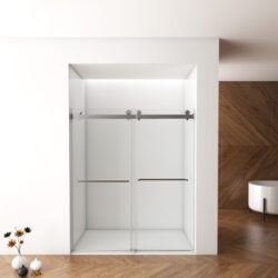 Frameless Shower Door, Double Sliding Shower Door, Clear Tempered Glass Shower Enclosure With Square Rail, Double Side Easy Clean Coat, Finished With Buffer - Brushed Nickel