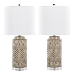 Casa - Contemporary Table Lamp (Set of 2) - Opal Gray / Polished Nickel / White