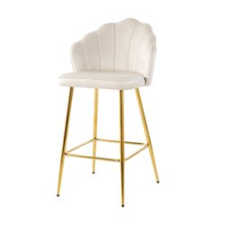 Elegant Shell Shape Off White Velvet Bar Chair Plated Metal Legs For Coffee Shops And Restaurants (Set of 2) - Gold