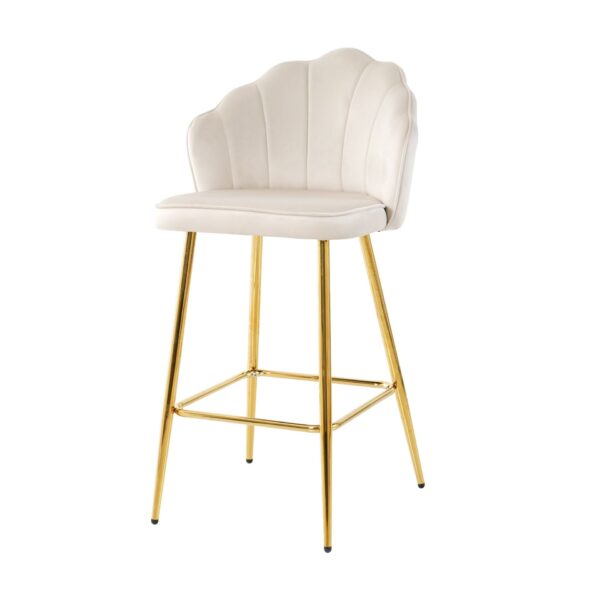 Elegant Shell Shape Off White Velvet Bar Chair Plated Metal Legs For Coffee Shops And Restaurants (Set of 2) - Gold