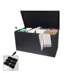 260 Gallon Resin Outdoor Deck Box Waterproof, Extra Large Patio Storage Box With Lockable Storage Containers For Patio Furniture Cushions, Pool Accessories, Garden Tools - Black