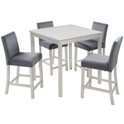 5 Pieces Counter Height Table Set, Wooden Kitchen Table Set With Square Table And 4 Upholstered Chairs - Silver Gray