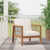 Club Chair With Slat Panel Design - Teak / Beige - Image 9