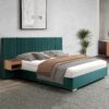 Upholstered King Size Bed Frame Of Velvet Tufted Headboard With Floating Nightstand LED / USB Built-In - Dark Green - Image 8