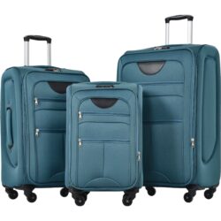 Softside Luggage Expandable 3 Piece Set Suitcase Upright Spinner Softshell Lightweight Luggage Travel Set - Green