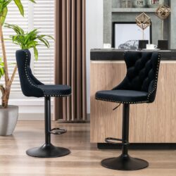 Swivel Velvet Barstools Adjusatble Seat Height, Modern Upholstered Bar Stools With Backs Comfortable Tufted For Home Pub And Kitchen Island (Set of 2) - Black