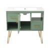 Bathroom Vanity With Resin Sink Combo Set, Modern Freestanding Single Bathroom Cabinet With 2 Drawers & 2 Storage Compartments, Storage Cabinet For Bathroom, Frame Vanity Set - Green - Image 9