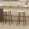 Counter Height Bar Stools Backless Handwoven Kitchen Dining Chairs With Round Footrest (Set of 2) Weaving Pub Stoo - Creamy White - Image 2