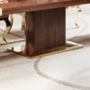 Top Dining Table With Gold Finish Corner, Pillar And Gold Finish Stainless Steel Base - Walnut Brown - Image 8