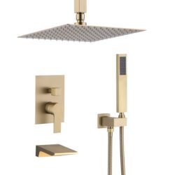 10" Rain Shower System With Stainless Steel Faucet Sets - Brushed Gold