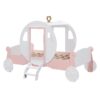 Twin Size Princess Carriage Bed With Crown, Platform Car Bed With Stair - White / Pink - Image 6