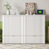 Full Size Murphy Bed With Drawer And A Set Of Sockets & USB Ports, Pulley Structure Design - White - Image 15