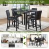5 Pieces Counter Height Table Set, Wooden Kitchen Table Set With Square Table And 4 Upholstered Chairs, Counter Height Dining Table With Crystal Decoration And Chair Set For Kitchen, Dining Room - Black - Image 7